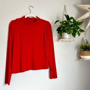 LOFT RED FITTED LONG SLEEVE WINTER FALL TOO BLOUSE SIZE LARGE